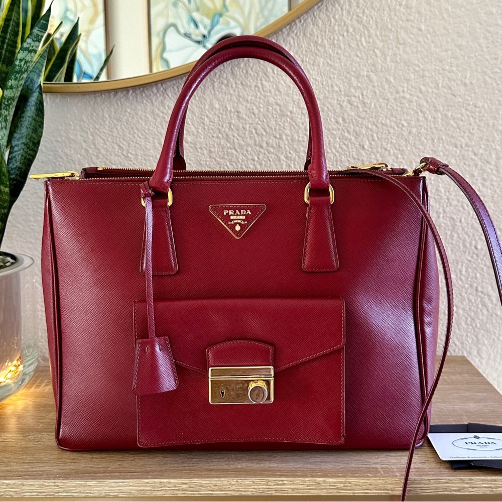 PRADA GALLERIA LUX SAFFIANO 2WAY TOP HANDLE SATCHEL BURGUNDY BAG ONE OF A KIND - Picture 13 of 16